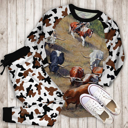 Cow Pajama Set | Pajamas | Cotton Sleepwear Sets | Soft Long Sleeve Pjs | Raglan Shirt and Pants Set