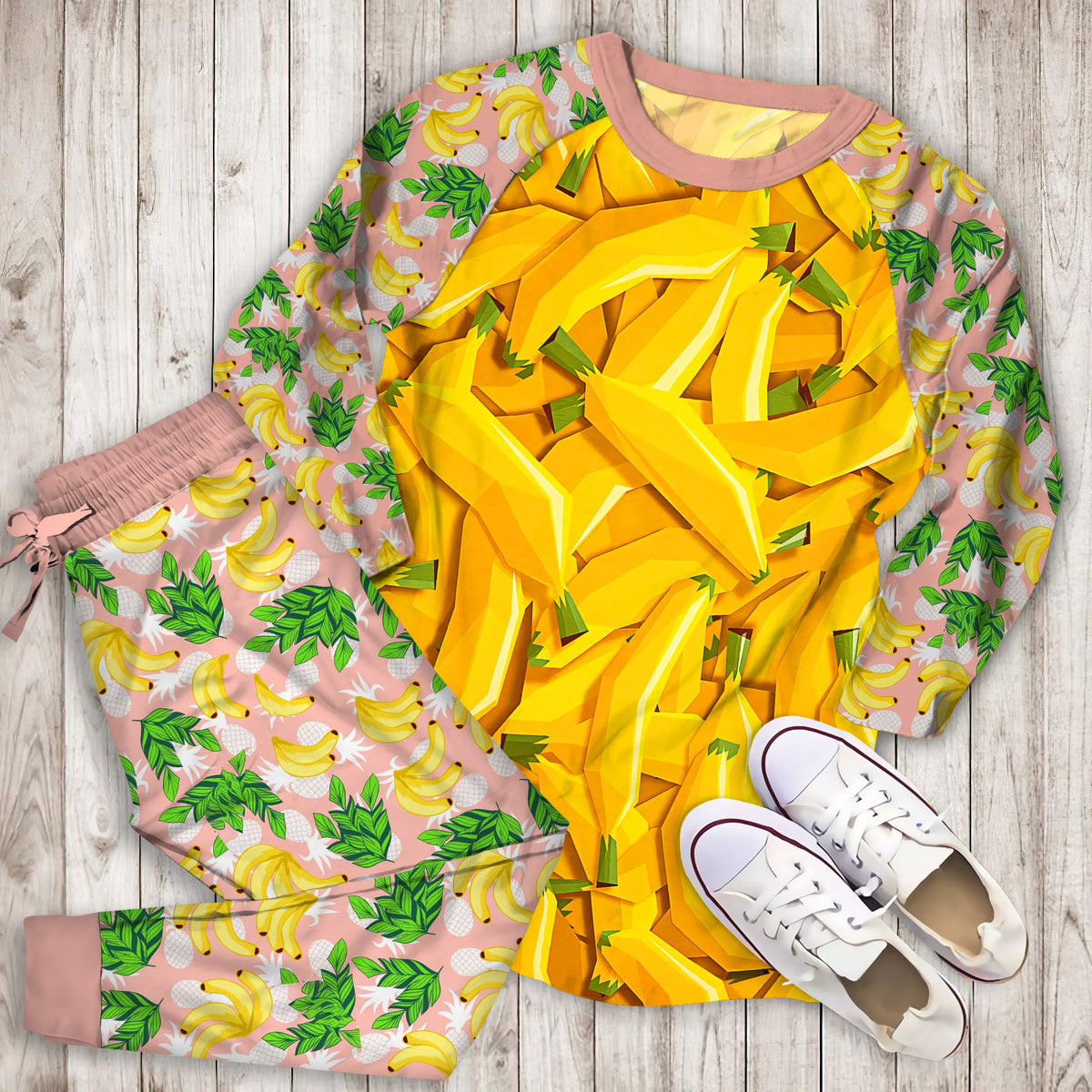 Banana Pajama Set |Sleepwear Pjs Sets | Raglan Shirt Pants Set