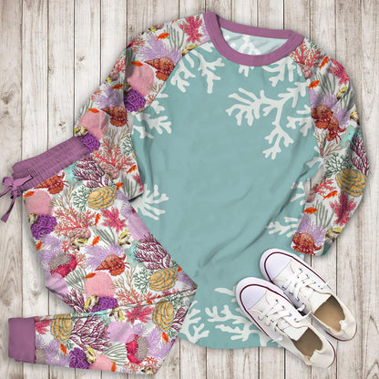Coral Reef Pajama Set | Pajamas | Cotton Sleepwear Sets | Soft Long Sleeve Pjs | Raglan Shirt and Pants Set