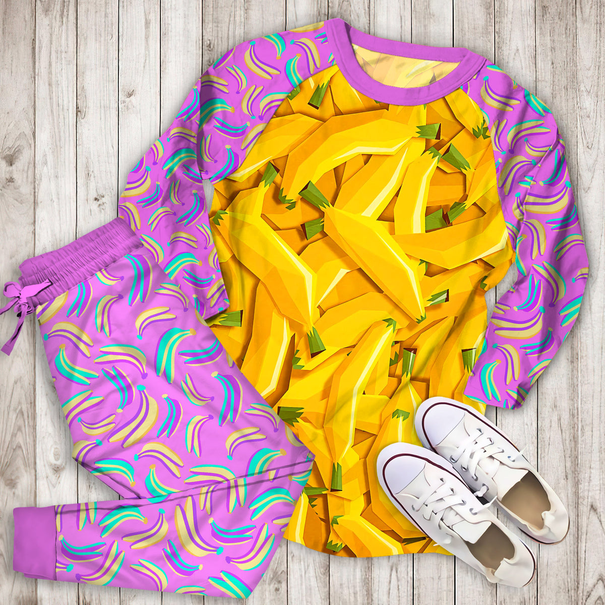 Banana Pajama Set |Sleepwear Pjs Sets | Raglan Shirt Pants Set
