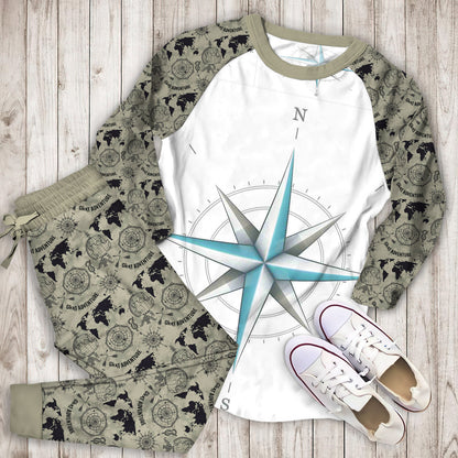 Compass Rose Pajama Set | Pajamas | Cotton Sleepwear Sets | Soft Long Sleeve Pjs | Raglan Shirt and Pants Set