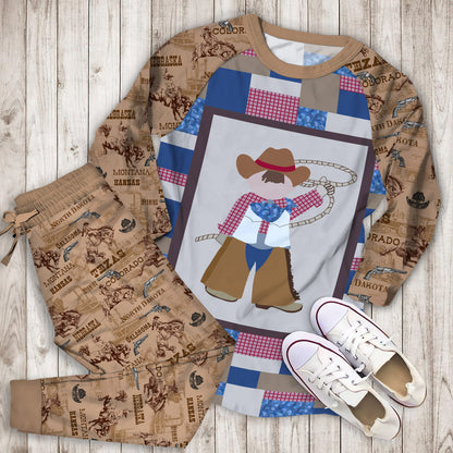 Cowboy Pajama Set | Pajamas | Cotton Sleepwear Sets | Soft Long Sleeve Pjs | Raglan Shirt and Pants Set