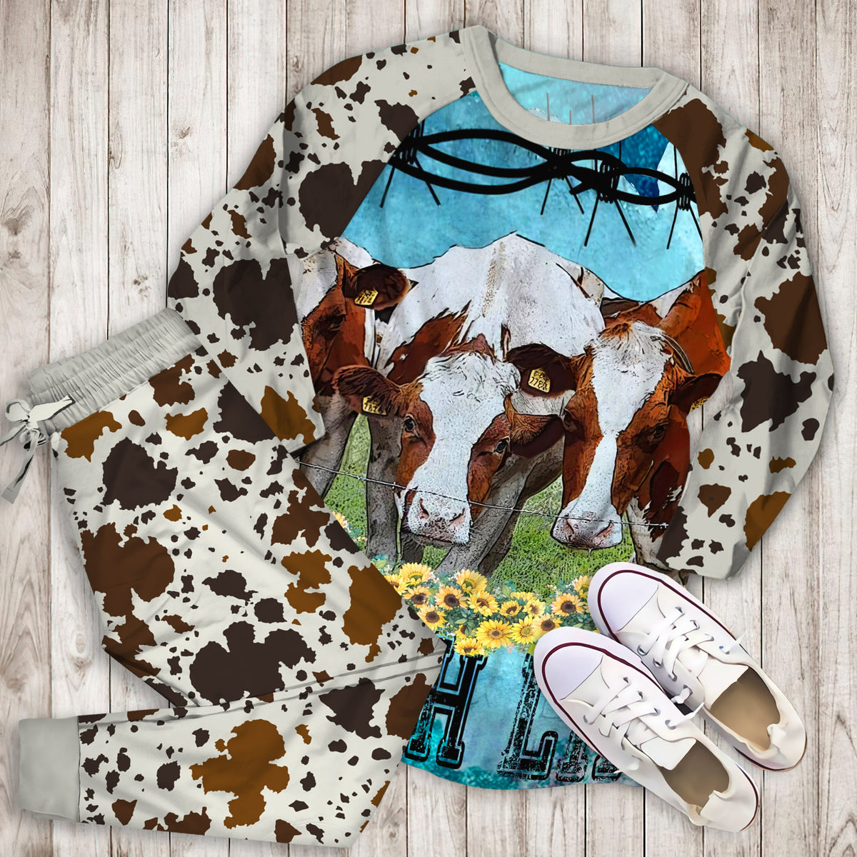 Cow Pajama Set | Pajamas | Cotton Sleepwear Sets | Soft Long Sleeve Pjs | Raglan Shirt and Pants Set