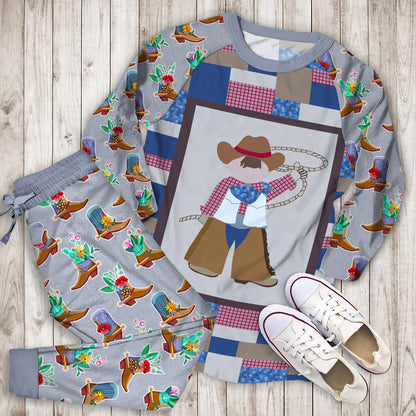 Cowboy Pajama Set | Pajamas | Cotton Sleepwear Sets | Soft Long Sleeve Pjs | Raglan Shirt and Pants Set