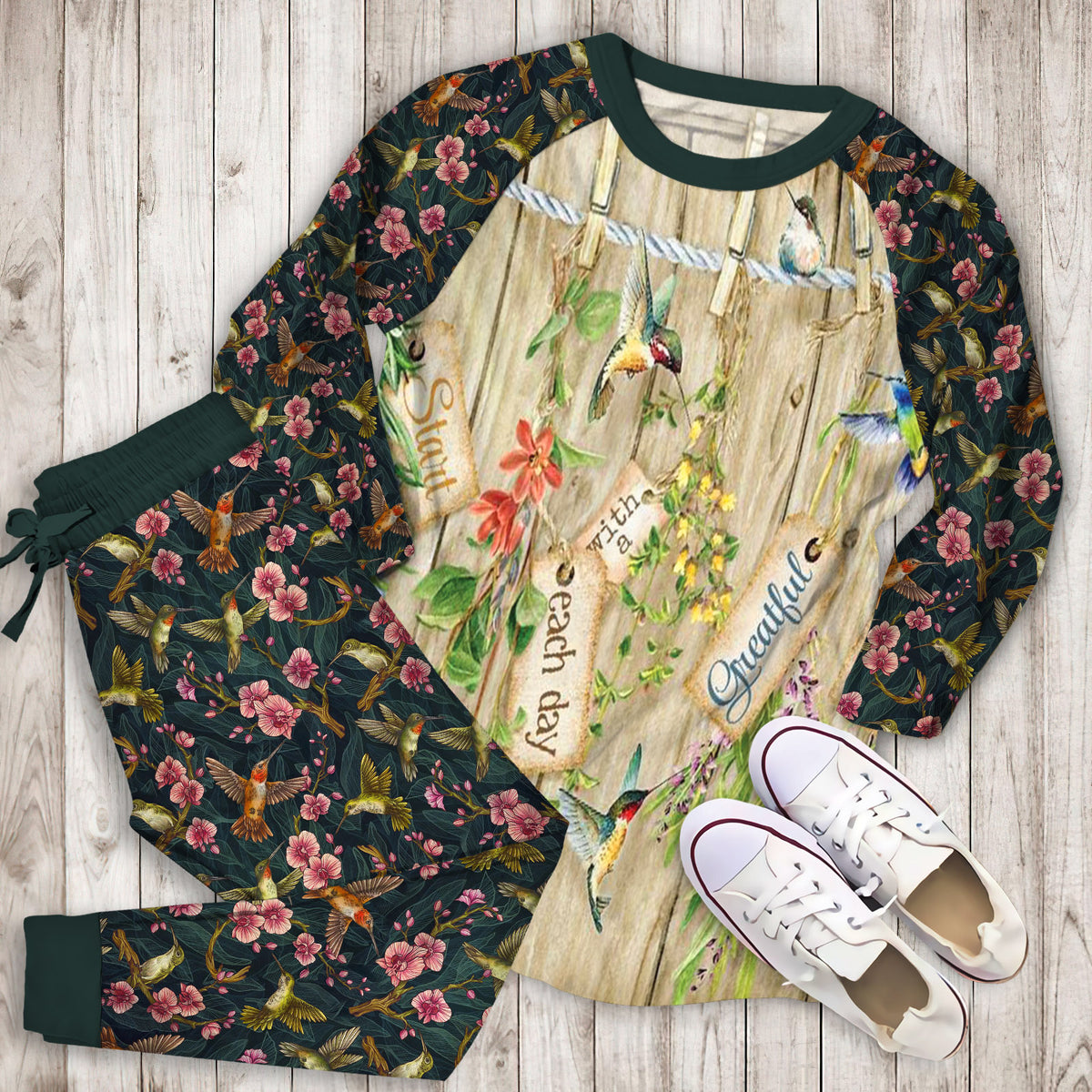 Humming Bird Pajama Set | Pajamas | Cotton Sleepwear Sets | Soft Long Sleeve Pjs | Raglan Shirt and Pants Set
