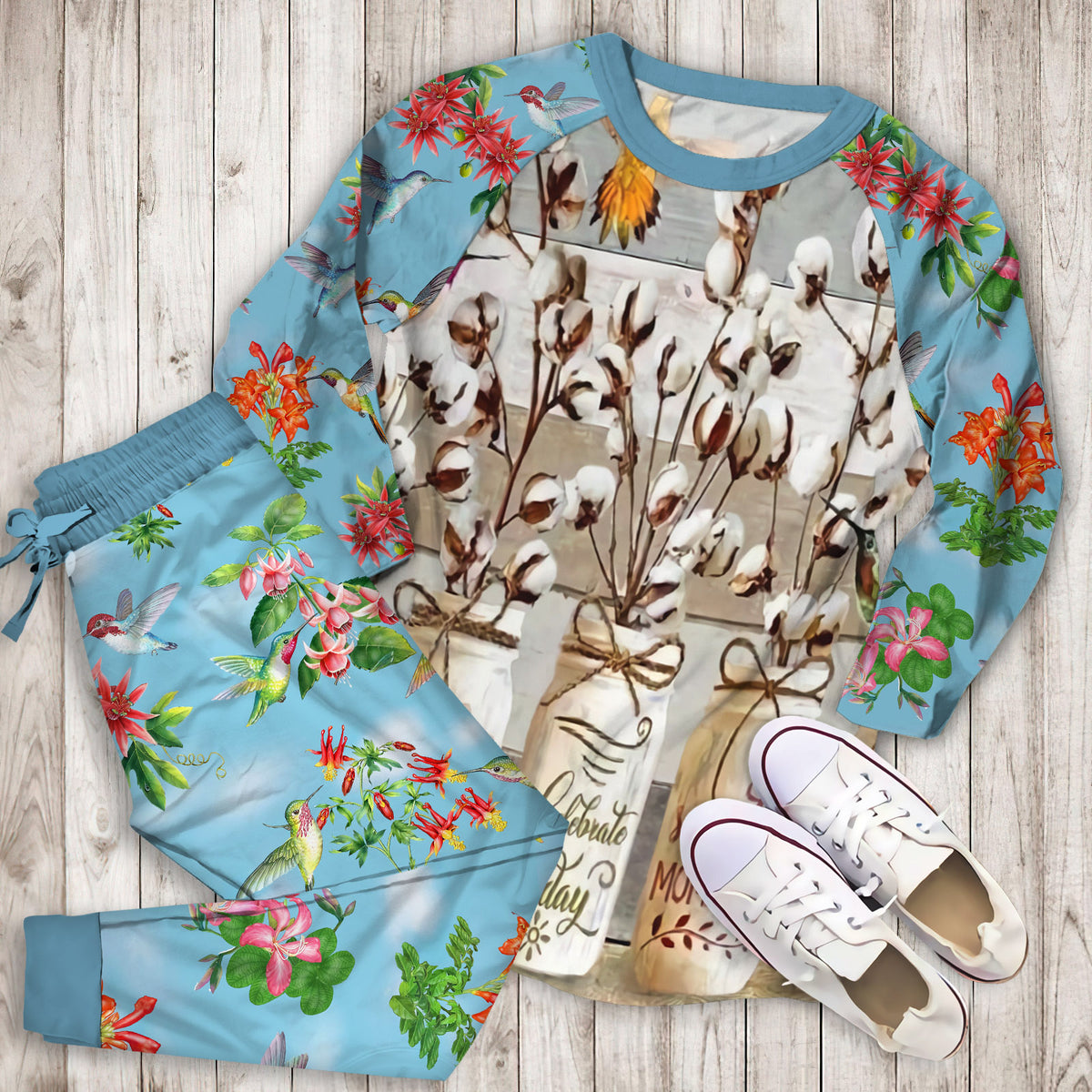 Humming Bird Pajama Set | Pajamas | Cotton Sleepwear Sets | Soft Long Sleeve Pjs | Raglan Shirt and Pants Set