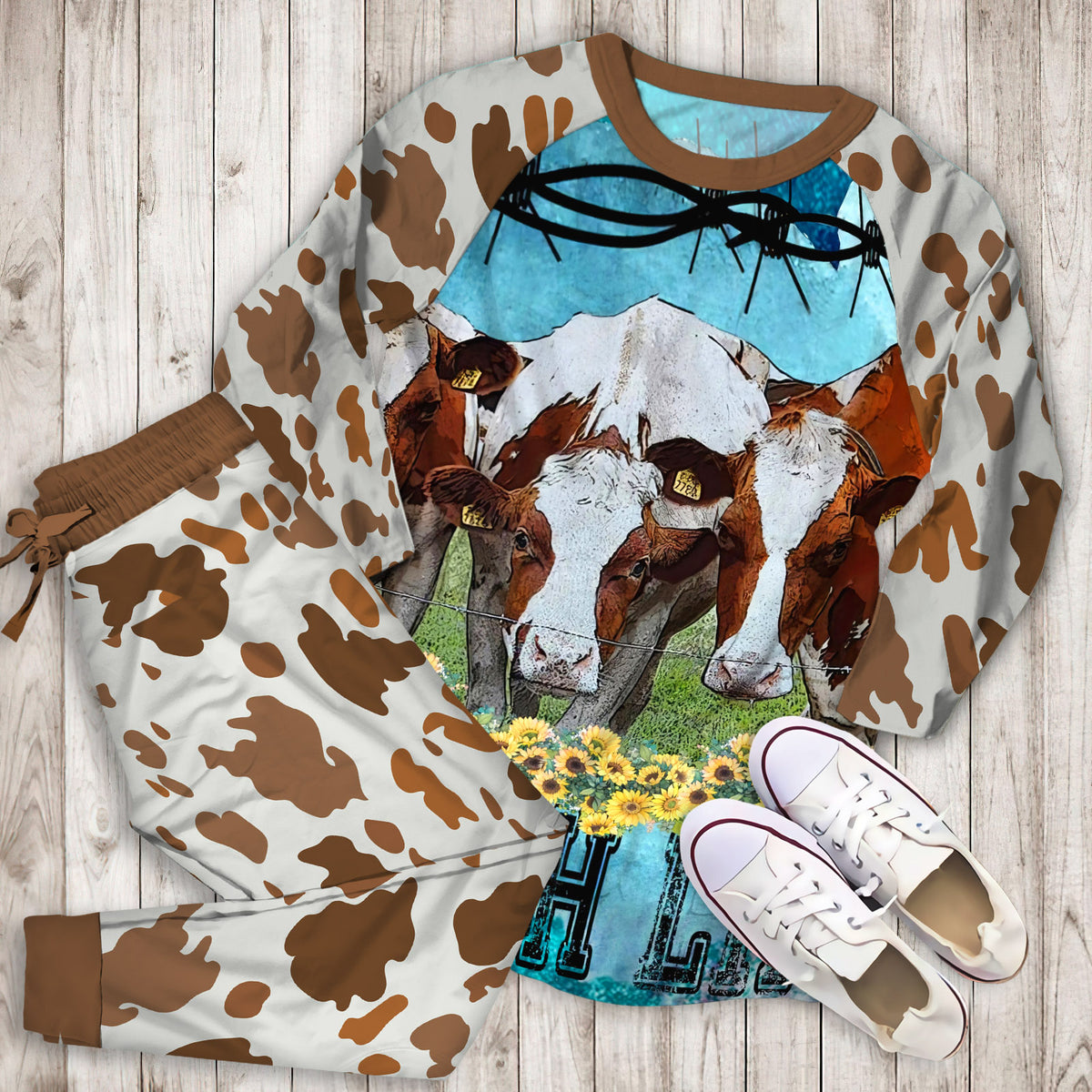 Cow Pajama Set | Pajamas | Cotton Sleepwear Sets | Soft Long Sleeve Pjs | Raglan Shirt and Pants Set
