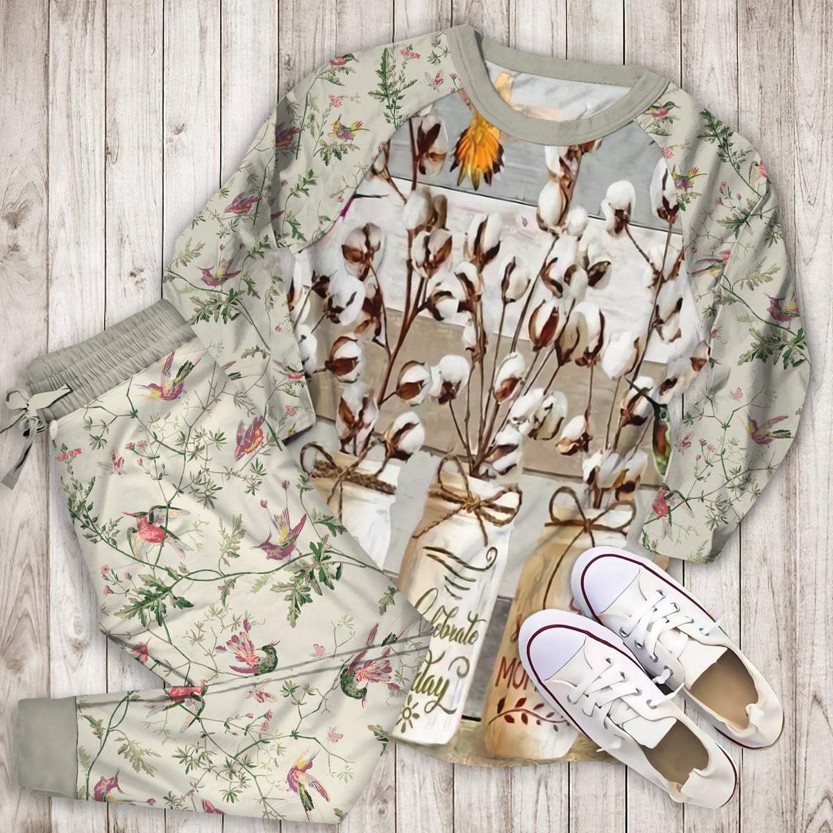 Humming Bird Pajama Set | Pajamas | Cotton Sleepwear Sets | Soft Long Sleeve Pjs | Raglan Shirt and Pants Set