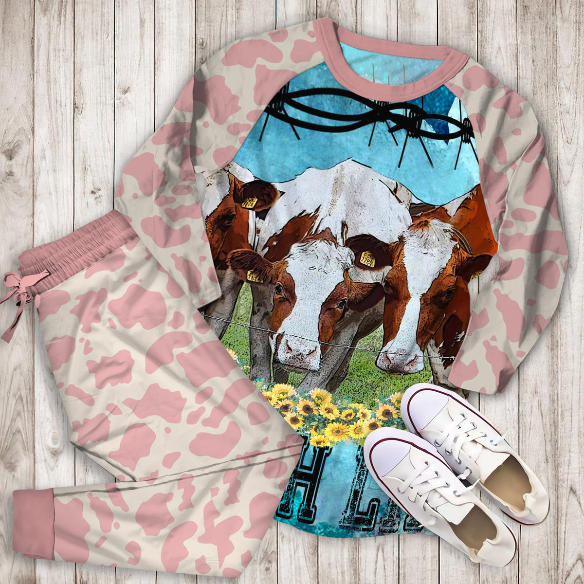 Cow Pajama Set | Pajamas | Cotton Sleepwear Sets | Soft Long Sleeve Pjs | Raglan Shirt and Pants Set