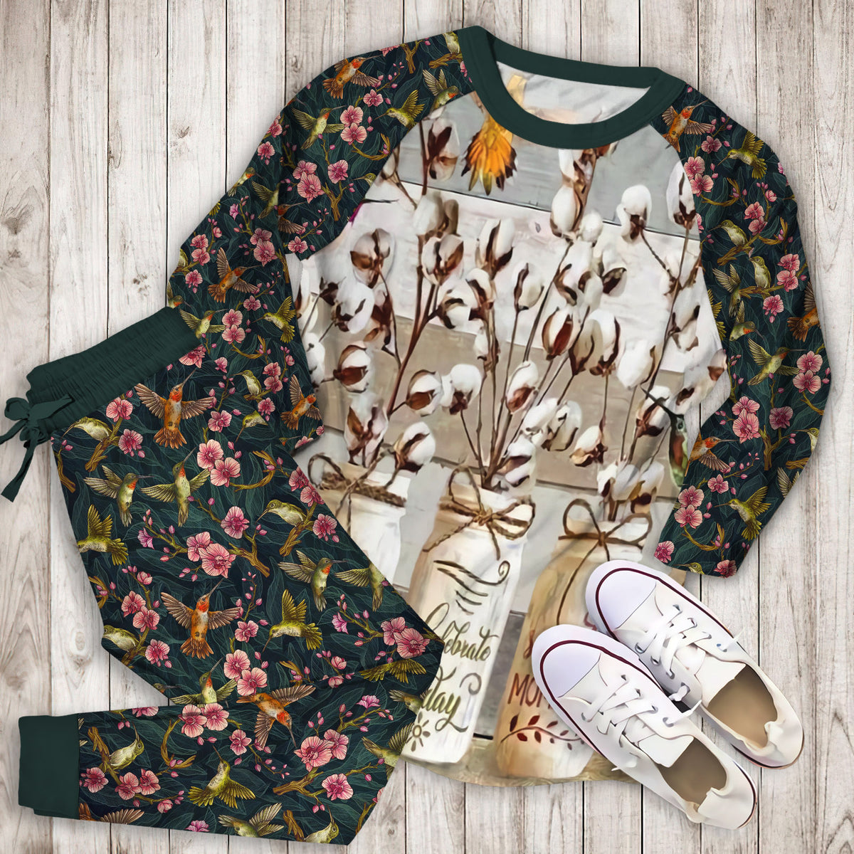 Humming Bird Pajama Set | Pajamas | Cotton Sleepwear Sets | Soft Long Sleeve Pjs | Raglan Shirt and Pants Set
