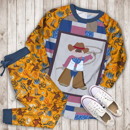 Cowboy Pajama Set | Pajamas | Cotton Sleepwear Sets | Soft Long Sleeve Pjs | Raglan Shirt and Pants Set