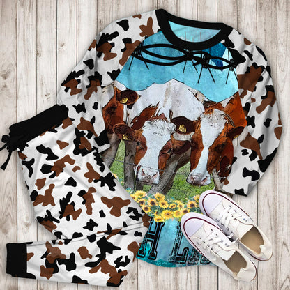 Cow Pajama Set | Pajamas | Cotton Sleepwear Sets | Soft Long Sleeve Pjs | Raglan Shirt and Pants Set