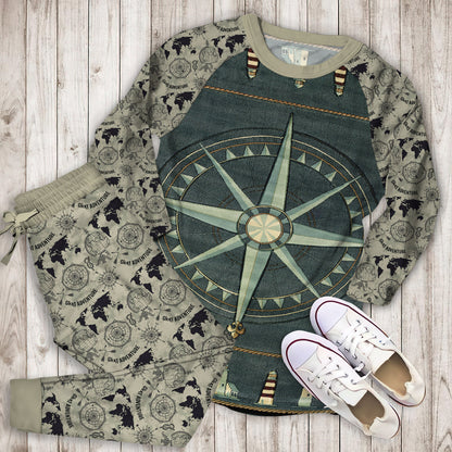 Compass Rose Nautical Pajama Set |Sleepwear Pjs Sets | Raglan Shirt Pants Set
