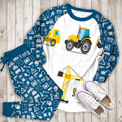 Construction Truck Pajama Set | Pajamas | Cotton Sleepwear Sets | Soft Long Sleeve Pjs | Raglan Shirt and Pants Set