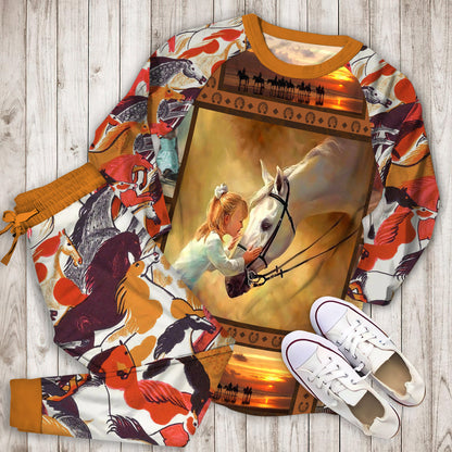 Horse Pajama Set | Pajamas | Cotton Sleepwear Sets | Soft Long Sleeve Pjs | Raglan Shirt and Pants Set