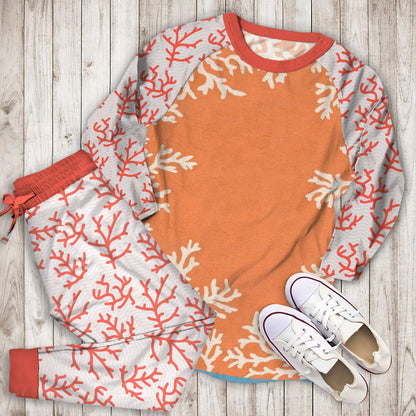 Coral Border Pajama Set | Pajamas | Cotton Sleepwear Sets | Soft Long Sleeve Pjs | Raglan Shirt and Pants Set