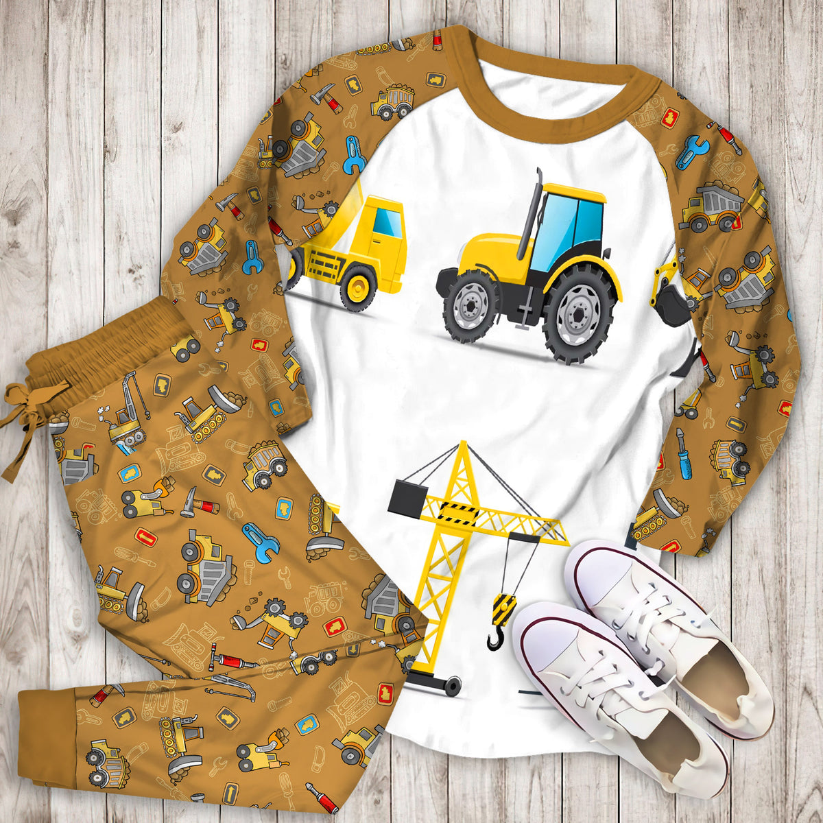 Construction Truck Pajama Set | Pajamas | Cotton Sleepwear Sets | Soft Long Sleeve Pjs | Raglan Shirt and Pants Set