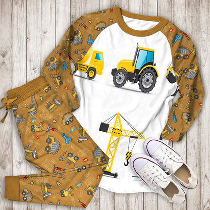 Construction Truck Pajama Set | Pajamas | Cotton Sleepwear Sets | Soft Long Sleeve Pjs | Raglan Shirt and Pants Set