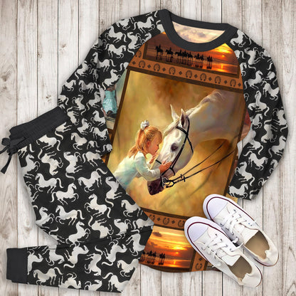 Horse Pajama Set | Pajamas | Cotton Sleepwear Sets | Soft Long Sleeve Pjs | Raglan Shirt and Pants Set