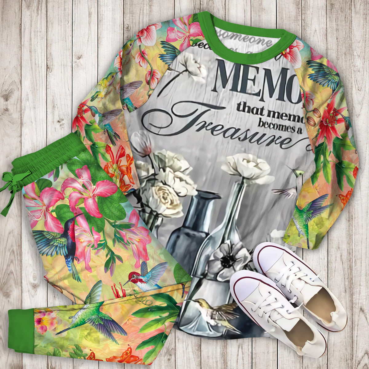 Humming Bird Pajama Set |Sleepwear Pjs Sets | Raglan Shirt Pants Set