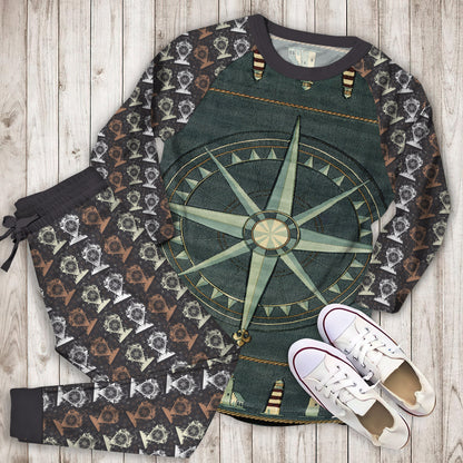 Compass Rose Nautical Pajama Set |Sleepwear Pjs Sets | Raglan Shirt Pants Set