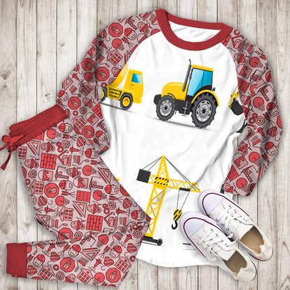 Construction Truck Pajama Set | Pajamas | Cotton Sleepwear Sets | Soft Long Sleeve Pjs | Raglan Shirt and Pants Set