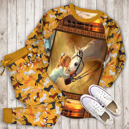 Horse Pajama Set | Pajamas | Cotton Sleepwear Sets | Soft Long Sleeve Pjs | Raglan Shirt and Pants Set