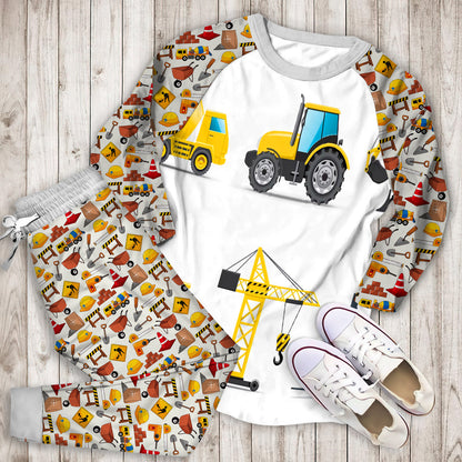 Construction Truck Pajama Set | Pajamas | Cotton Sleepwear Sets | Soft Long Sleeve Pjs | Raglan Shirt and Pants Set