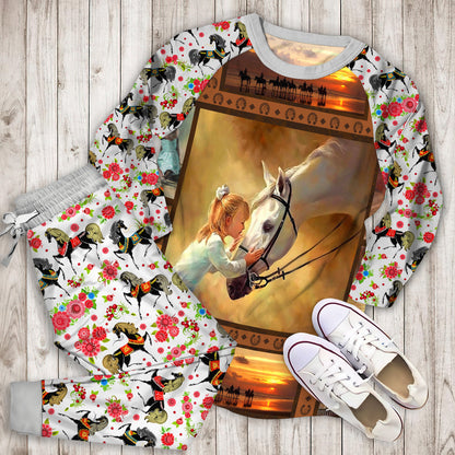 Horse Pajama Set | Pajamas | Cotton Sleepwear Sets | Soft Long Sleeve Pjs | Raglan Shirt and Pants Set