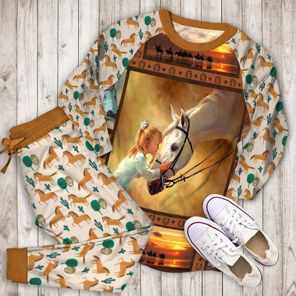 Horse Pajama Set | Pajamas | Cotton Sleepwear Sets | Soft Long Sleeve Pjs | Raglan Shirt and Pants Set