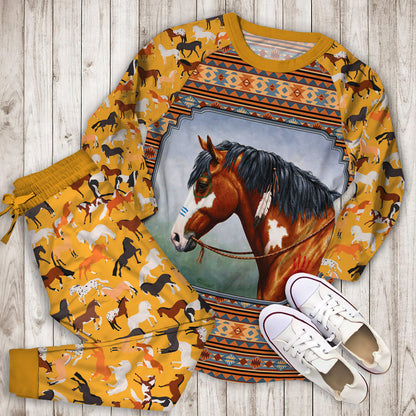 Horse Pajama Set | Pajamas | Cotton Sleepwear Sets | Soft Long Sleeve Pjs | Raglan Shirt and Pants Set