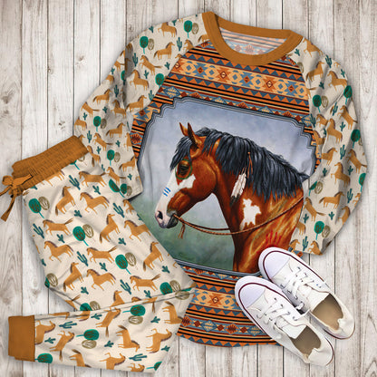 Horse Pajama Set | Pajamas | Cotton Sleepwear Sets | Soft Long Sleeve Pjs | Raglan Shirt and Pants Set