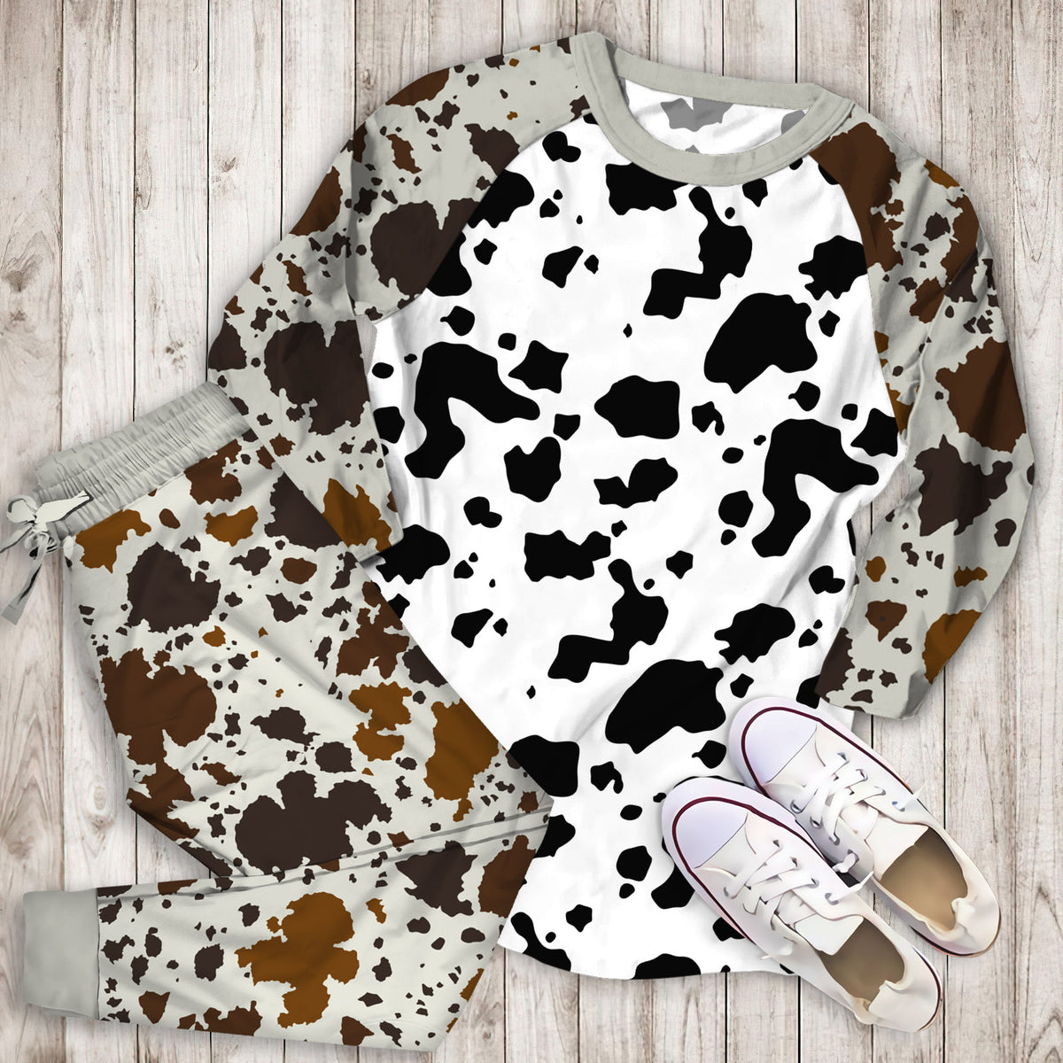 Dairy Cow Pajama Set |Sleepwear Pjs Sets | Raglan Shirt Pants Set