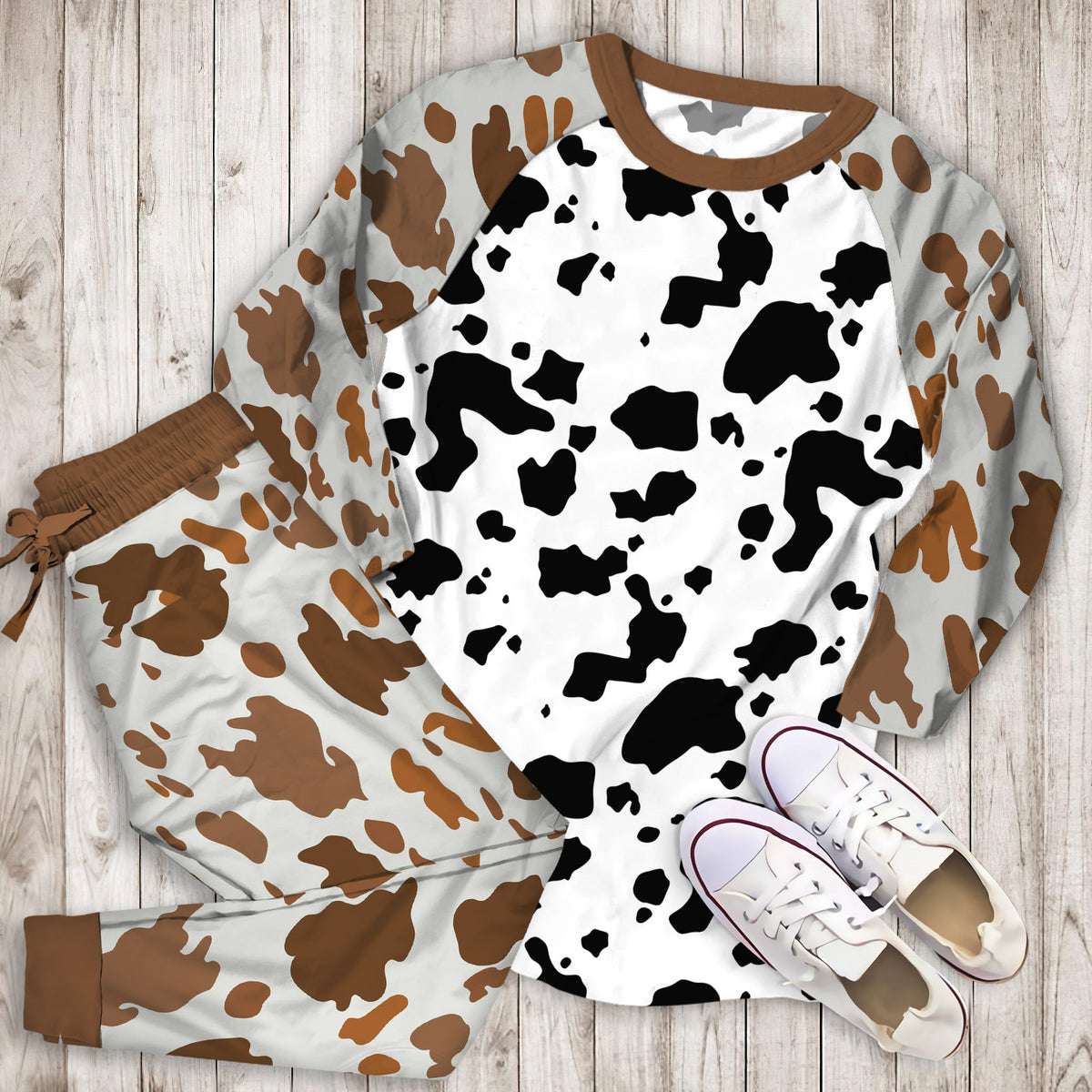 Dairy Cow Pajama Set |Sleepwear Pjs Sets | Raglan Shirt Pants Set