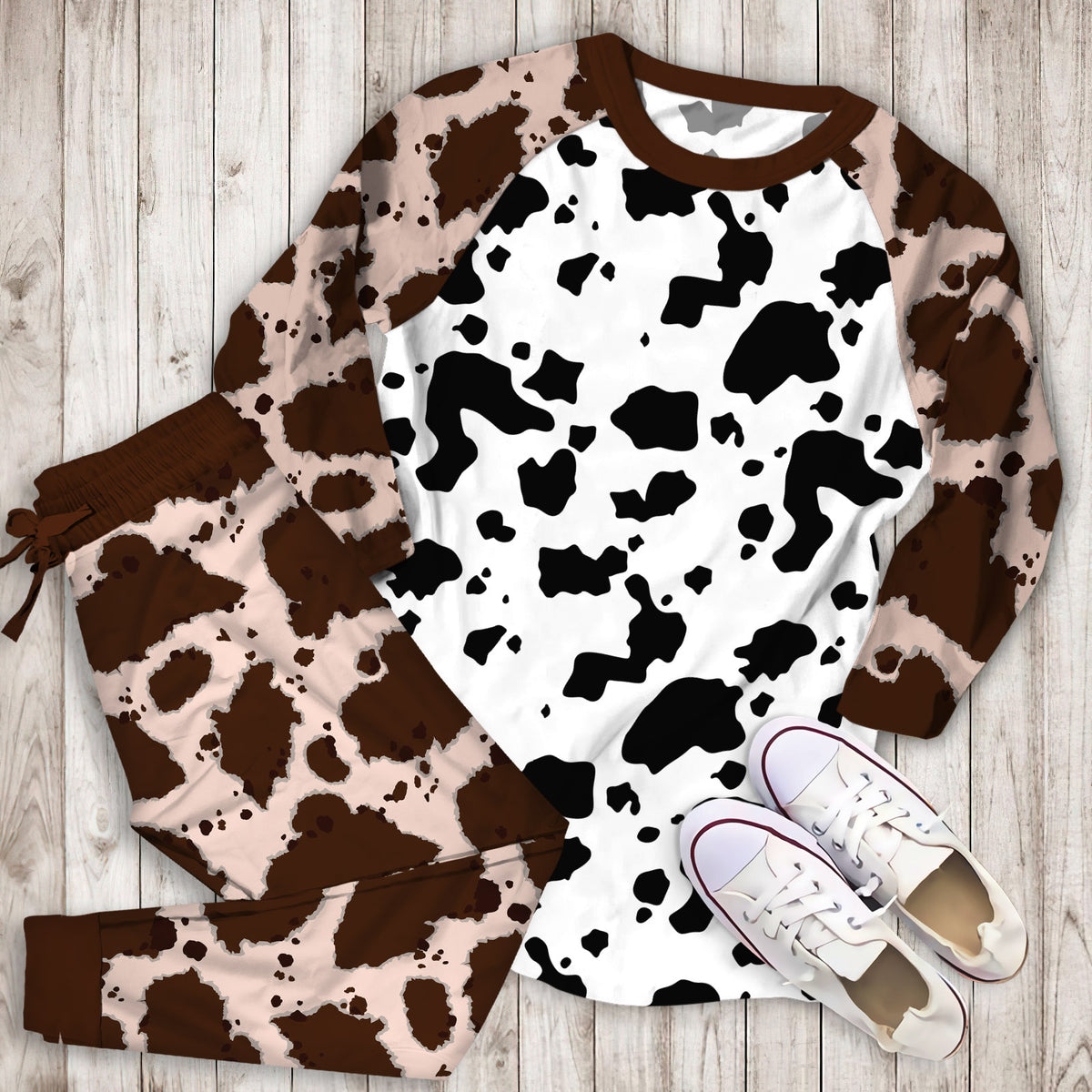 Dairy Cow Pajama Set |Sleepwear Pjs Sets | Raglan Shirt Pants Set