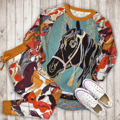 Horse Pajama Set | Pajamas | Cotton Sleepwear Sets | Soft Long Sleeve Pjs | Raglan Shirt and Pants Set