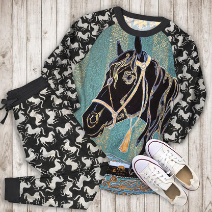 Horse Pajama Set | Pajamas | Cotton Sleepwear Sets | Soft Long Sleeve Pjs | Raglan Shirt and Pants Set