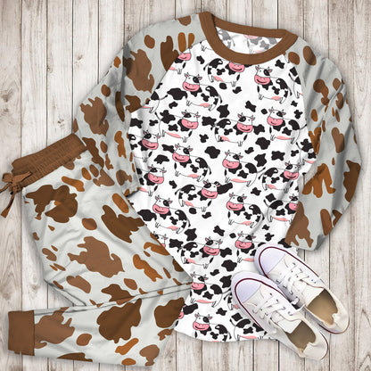 Cow Pattern Pajama Set | Pajamas | Cotton Sleepwear Sets | Soft Long Sleeve Pjs | Raglan Shirt and Pants Set