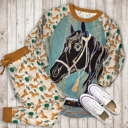 Horse Pajama Set | Pajamas | Cotton Sleepwear Sets | Soft Long Sleeve Pjs | Raglan Shirt and Pants Set