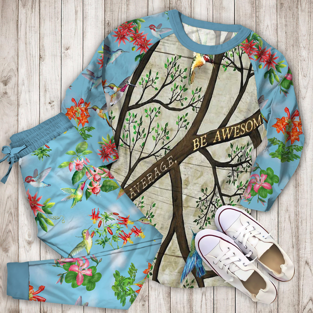 Humming Bird Pajama Set | Pajamas | Cotton Sleepwear Sets | Soft Long Sleeve Pjs | Raglan Shirt and Pants Set