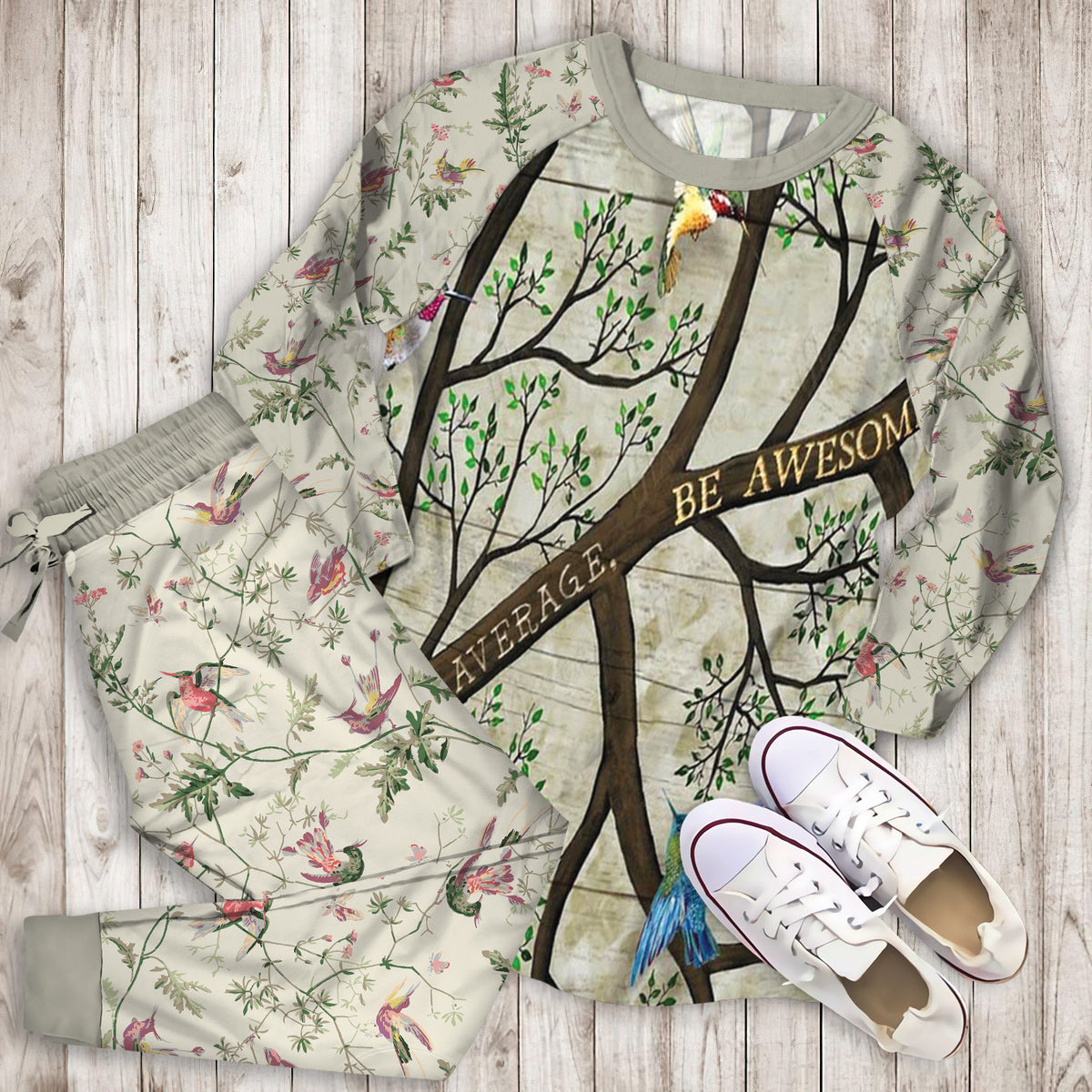 Humming Bird Pajama Set | Pajamas | Cotton Sleepwear Sets | Soft Long Sleeve Pjs | Raglan Shirt and Pants Set