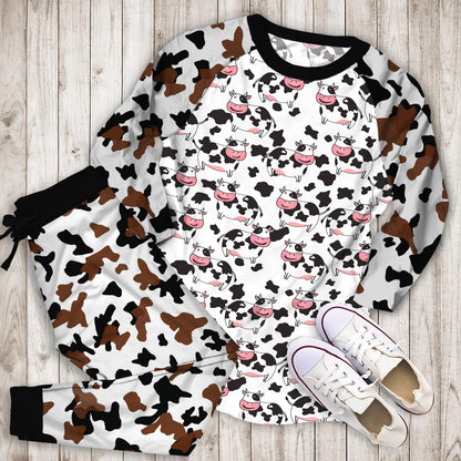 Cow Pattern Pajama Set | Pajamas | Cotton Sleepwear Sets | Soft Long Sleeve Pjs | Raglan Shirt and Pants Set