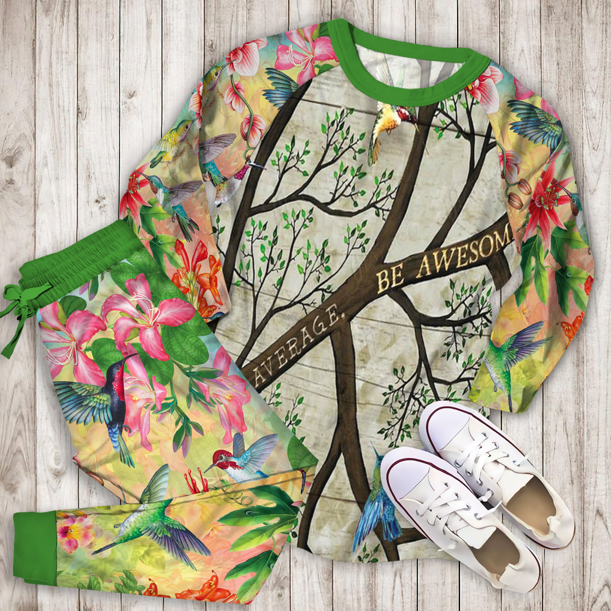 Humming Bird Pajama Set | Pajamas | Cotton Sleepwear Sets | Soft Long Sleeve Pjs | Raglan Shirt and Pants Set