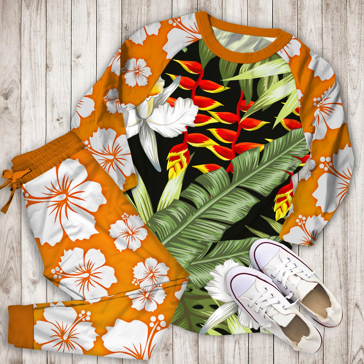 Hawaii Tropical Plants Pajama Set | Pajamas | Cotton Sleepwear Sets | Soft Long Sleeve Pjs | Raglan Shirt and Pants Set