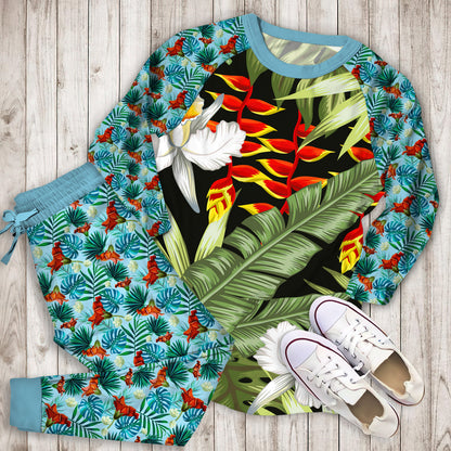 Hawaii Tropical Plants Pajama Set | Pajamas | Cotton Sleepwear Sets | Soft Long Sleeve Pjs | Raglan Shirt and Pants Set