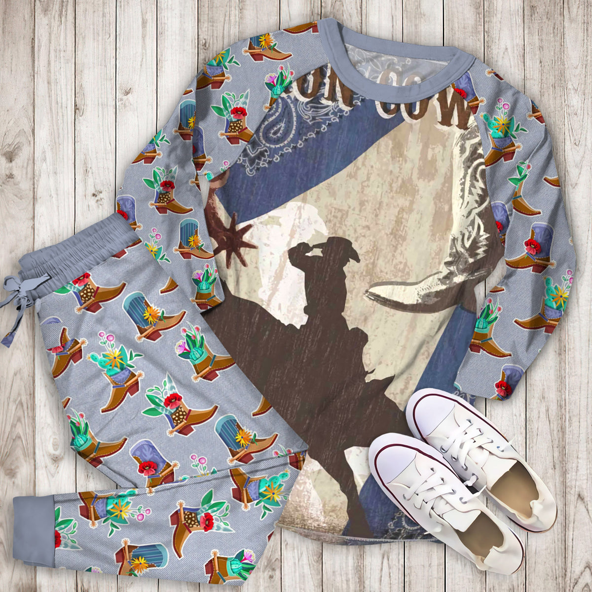 Come On Cowboy Pajama Set |Sleepwear Pjs Sets | Raglan Shirt Pants Set