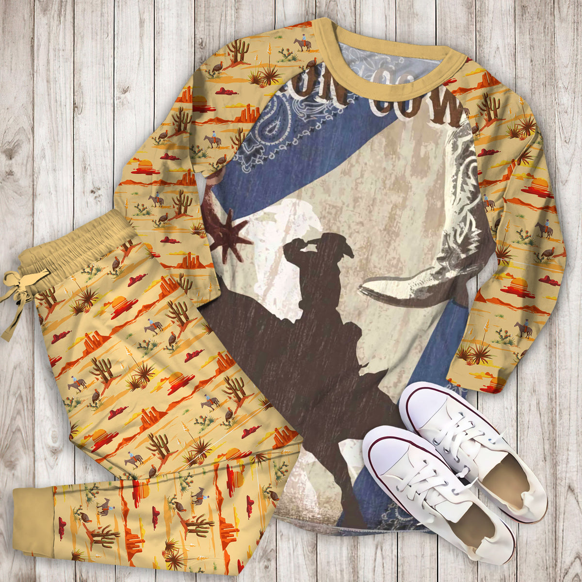 Come On Cowboy Pajama Set |Sleepwear Pjs Sets | Raglan Shirt Pants Set