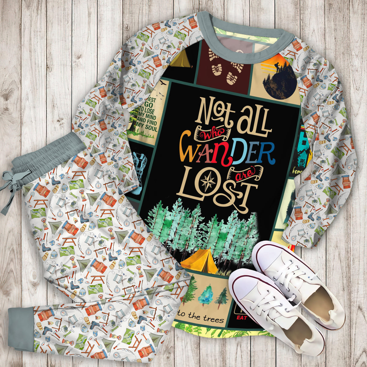 Born To Hike Pajama Set | Pajamas | Cotton Sleepwear Sets | Soft Long Sleeve Pjs | Raglan Shirt and Pants Set