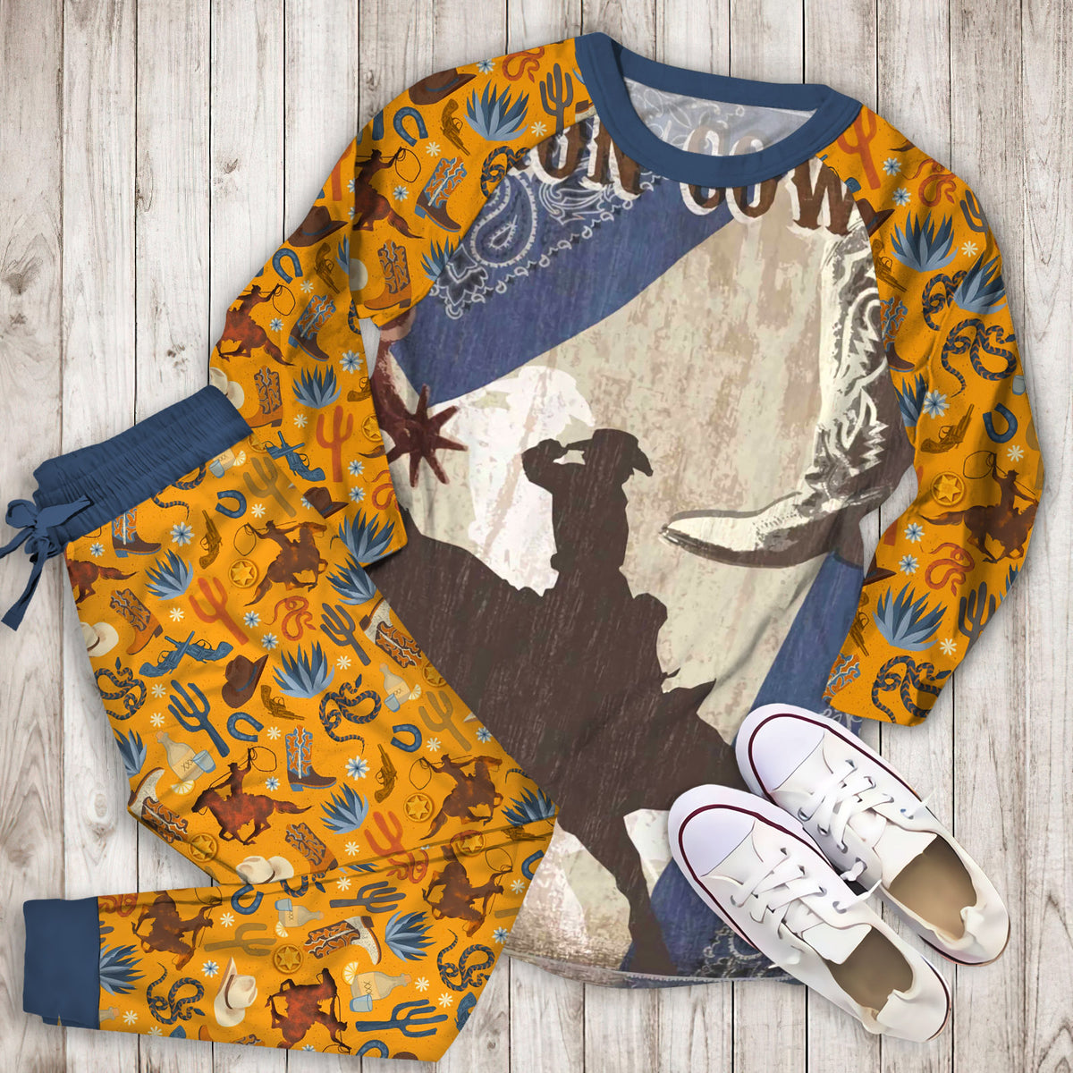 Come On Cowboy Pajama Set |Sleepwear Pjs Sets | Raglan Shirt Pants Set