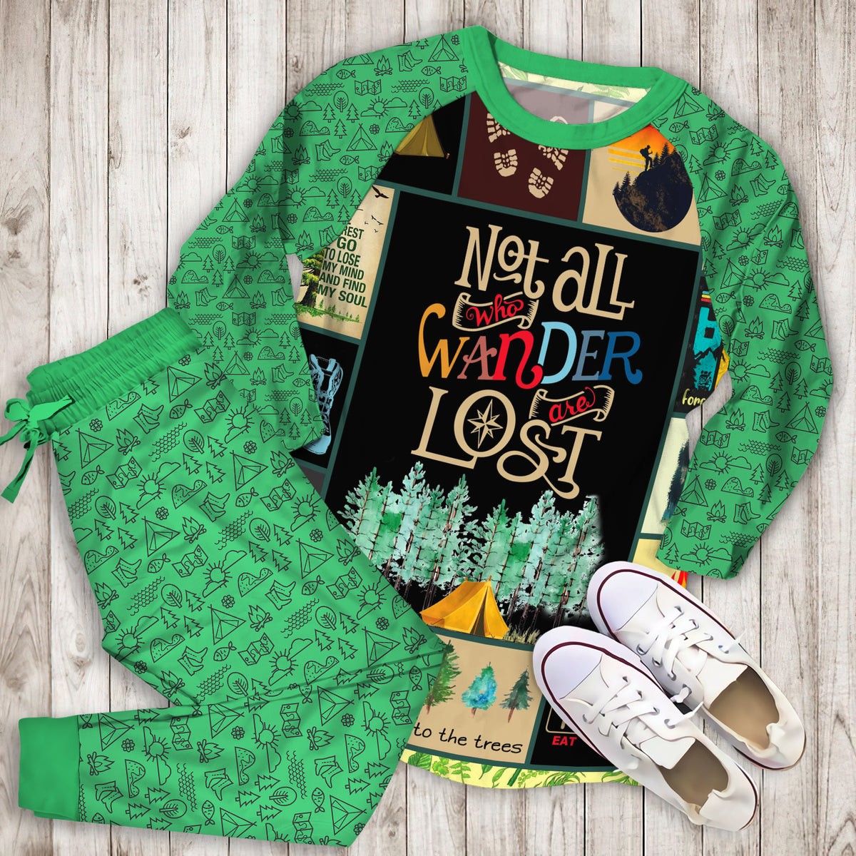 Born To Hike Pajama Set | Pajamas | Cotton Sleepwear Sets | Soft Long Sleeve Pjs | Raglan Shirt and Pants Set